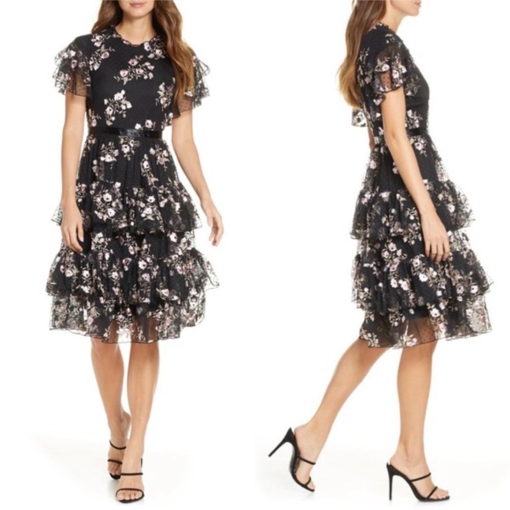 Rachel Parcell Floral Embroidered Tiered Mesh Dress XXL